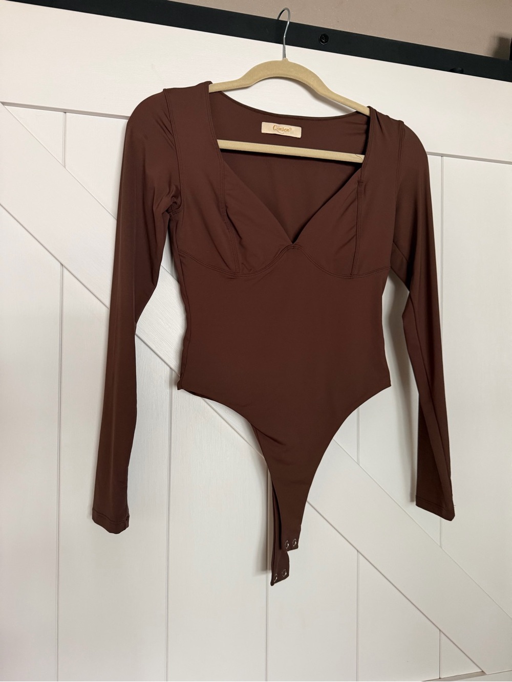 Brown Long-Sleeve V-Neck Bodysuit